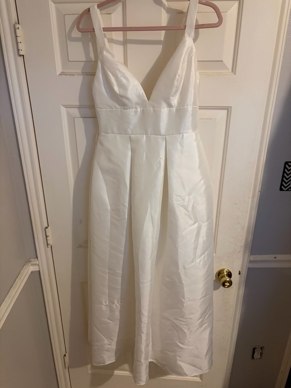White Satin V-Neck Dress
